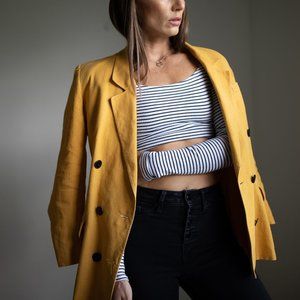 Vintage Ann Klein Yellow Linen Blazer Jacket M